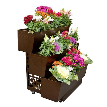 Mobilegro 3 Tiered Modern Platinum Rectangular Mobile Garden Cart Planter 3TM36
